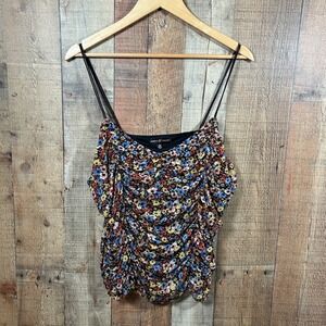Almost Famous Floral Mesh Cami Top Plus Ruched Sheer Overlay Boho Festival Y2K
